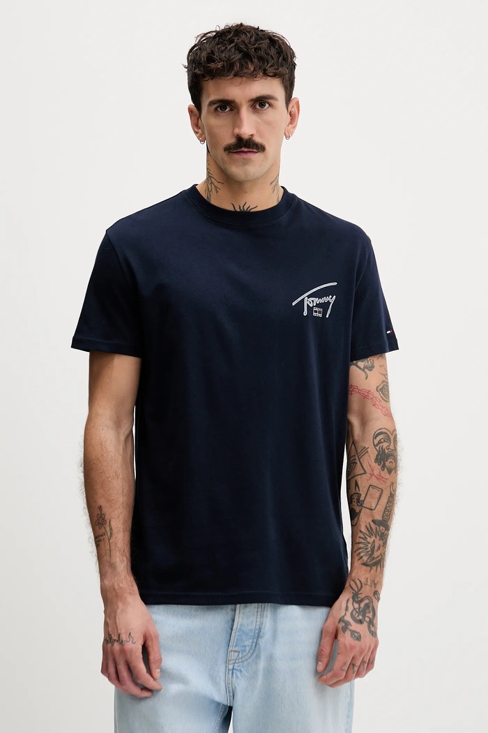 Îmbrăcăminte Tommy Jeans tricou din bumbac DM0DM22320 bleumarin