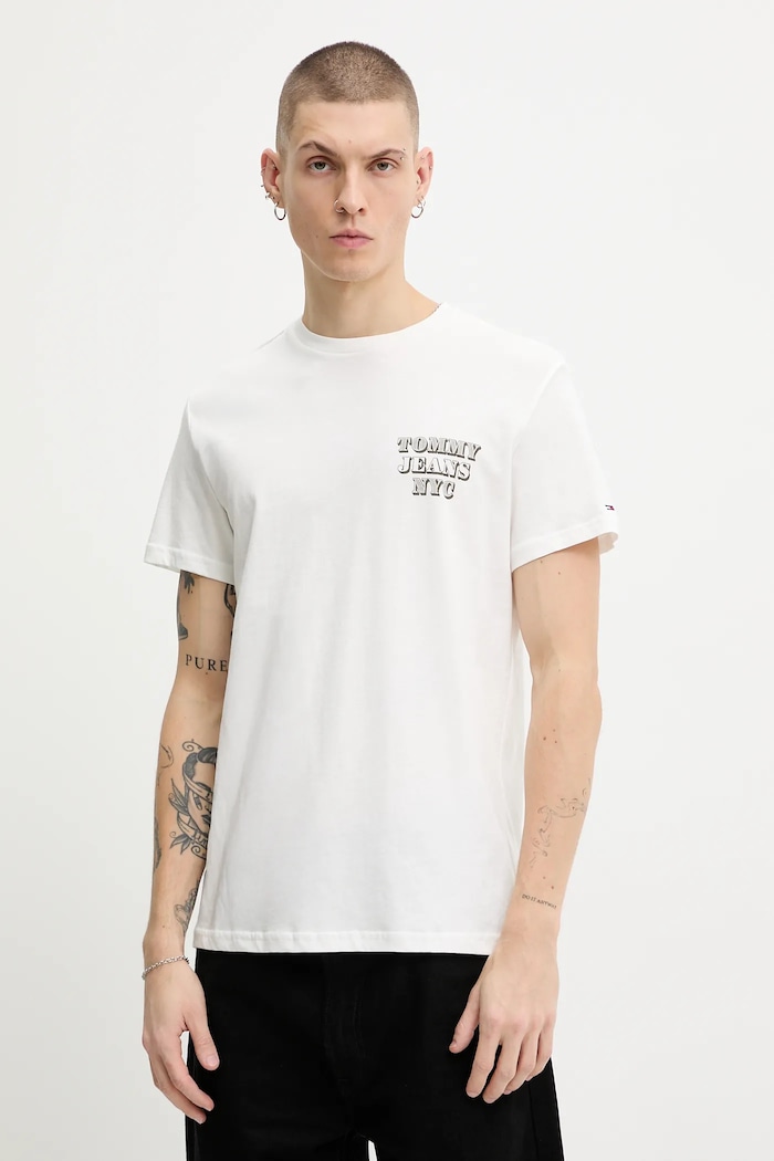 Tommy Jeans pamut póló pamut bézs DM0DM22321