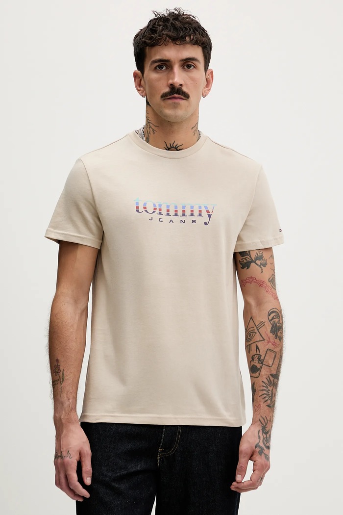 Tommy Jeans tricou din bumbac print bej DM0DM22333
