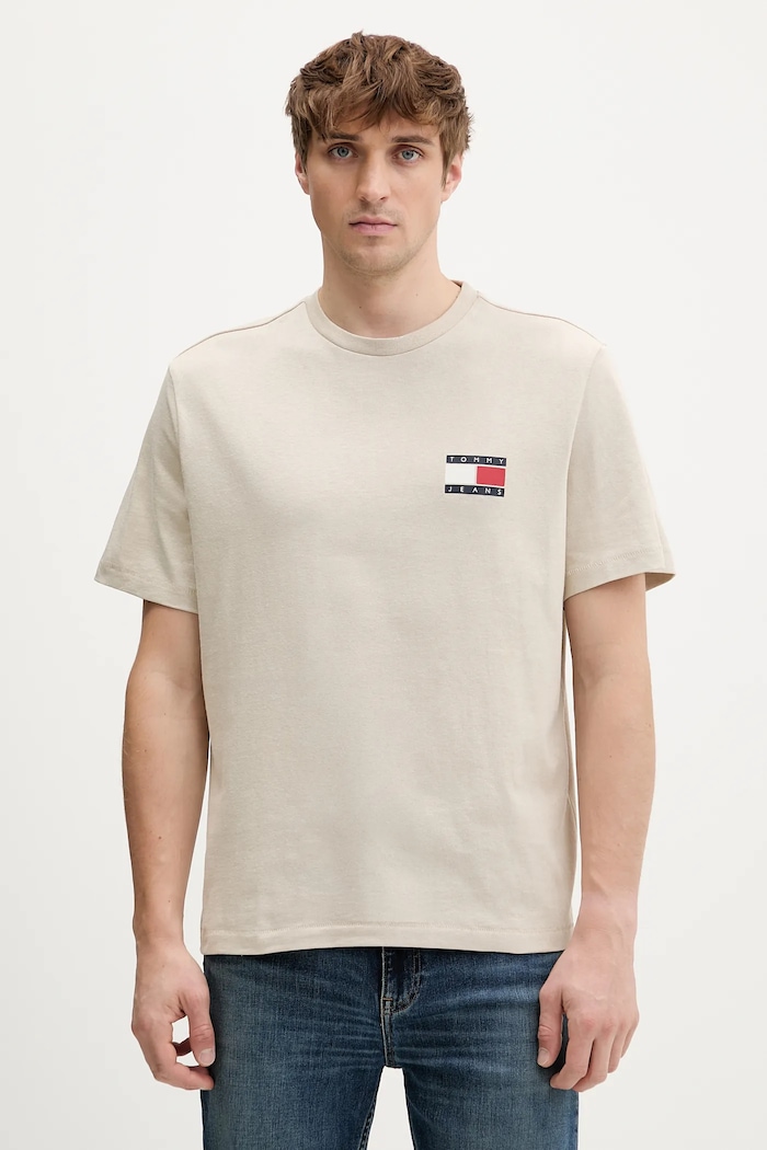 Bavlnené tričko Tommy Jeans relaxed béžová DM0DM22337