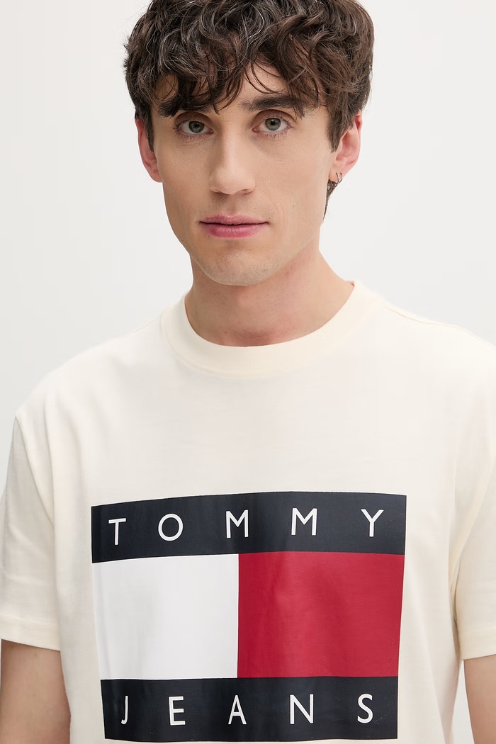 Tommy Jeans t-shirt ανδρικό βαμβακερό μπεζ DM0DM22645