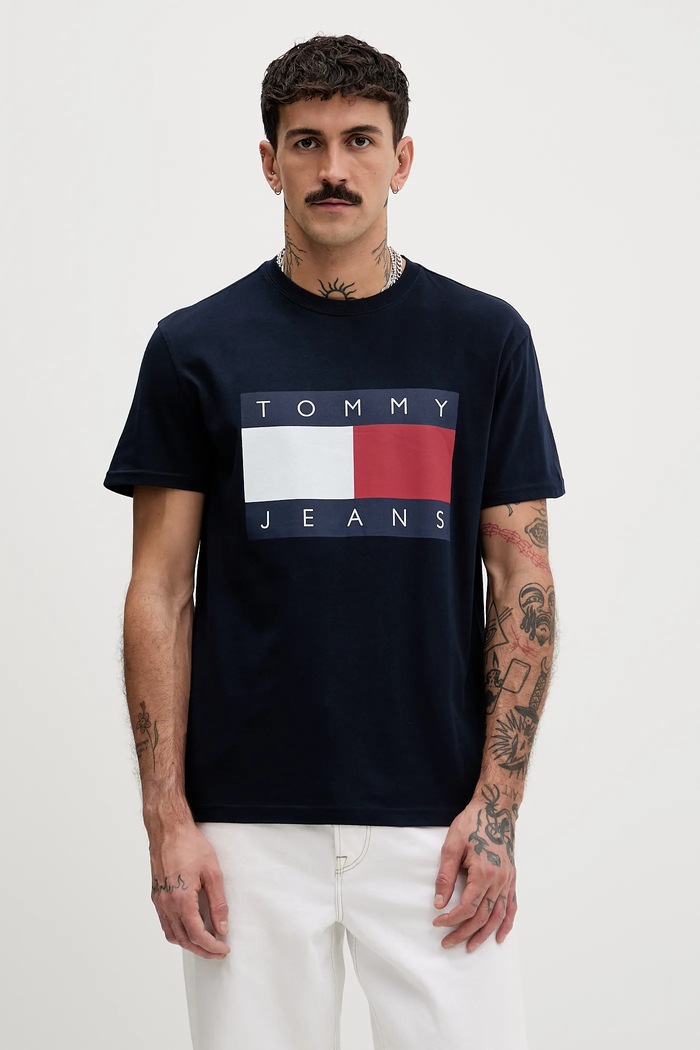 Tommy Jeans tričko pánske bavlnené potlač tmavomodrá DM0DM22645