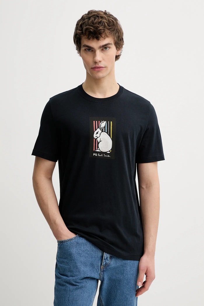 Bavlnené tričko PS Paul Smith potlač tmavomodrá M2R.011R.VP5620