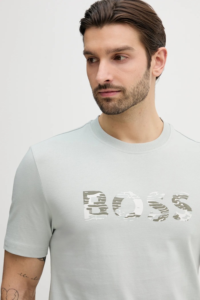 Bavlnené tričko BOSS Orange Te_Insignia tyrkysová 50556009