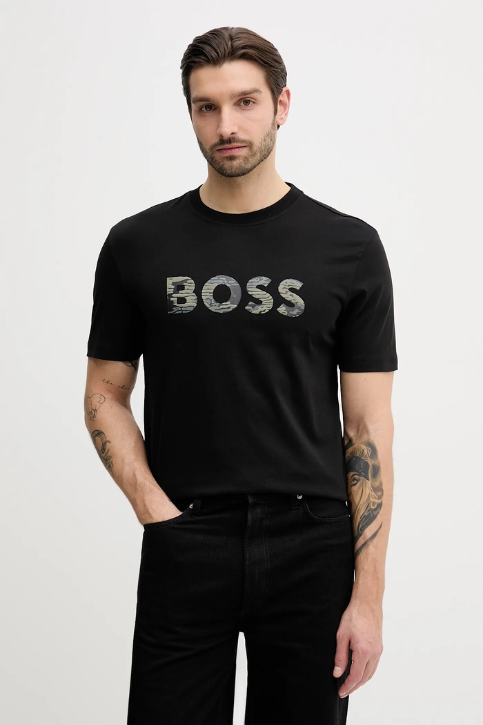 BOSS Orange tricou din bumbac Te_Insignia print negru 50556009