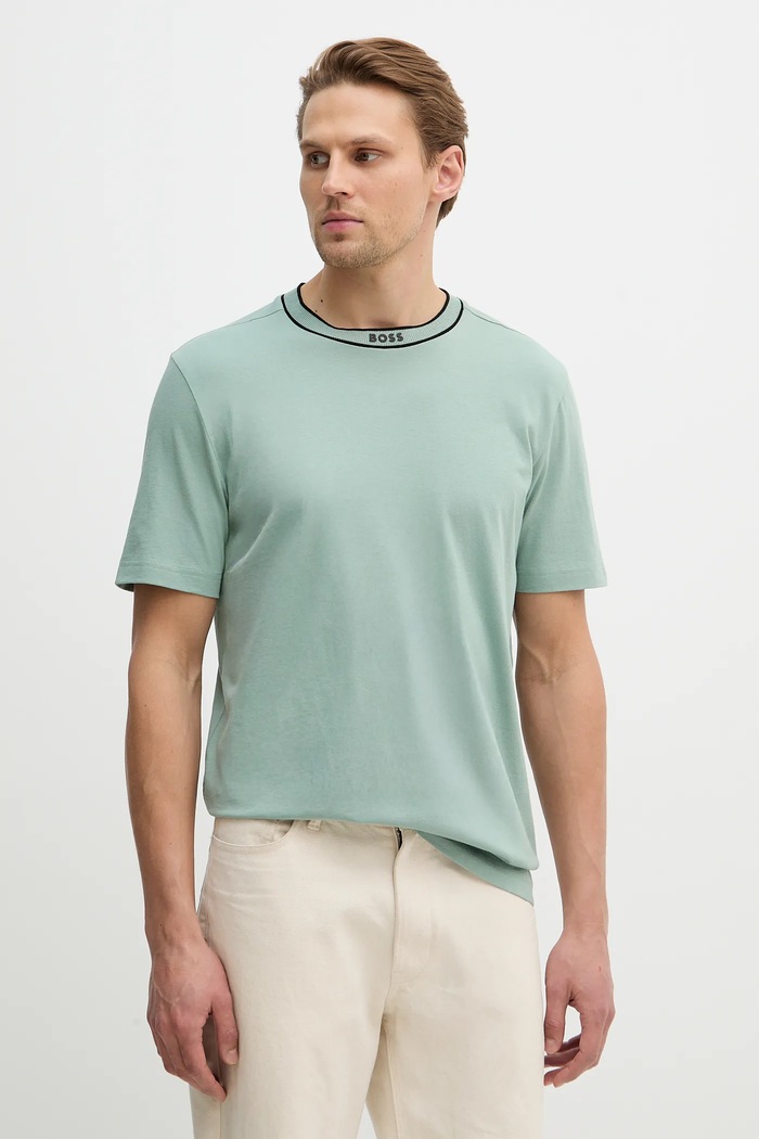 Bavlněné tričko BOSS Green Tee 5 hladký tyrkysová 50554862