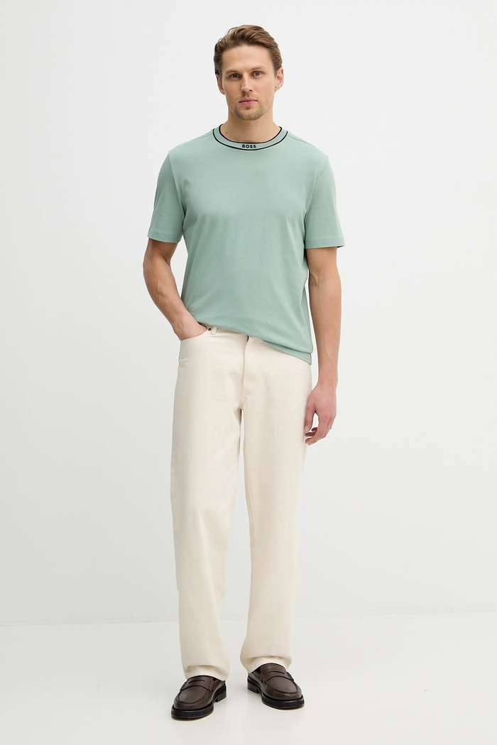 Bavlněné tričko BOSS Green Tee 5 50554862 tyrkysová SS26