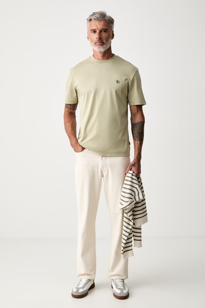 BOSS T-shirt męski bawełniany C-Taut 01 50555844 zielony SS26