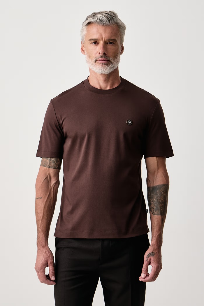 BOSS T-shirt męski bawełniany C-Taut 01 brązowy 50555844