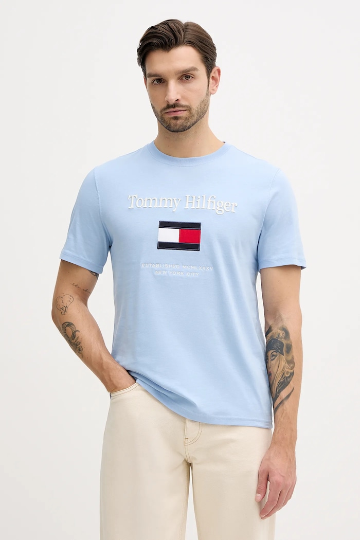 Tommy Hilfiger tricou din bumbac imprimeu albastru MW0MW42736