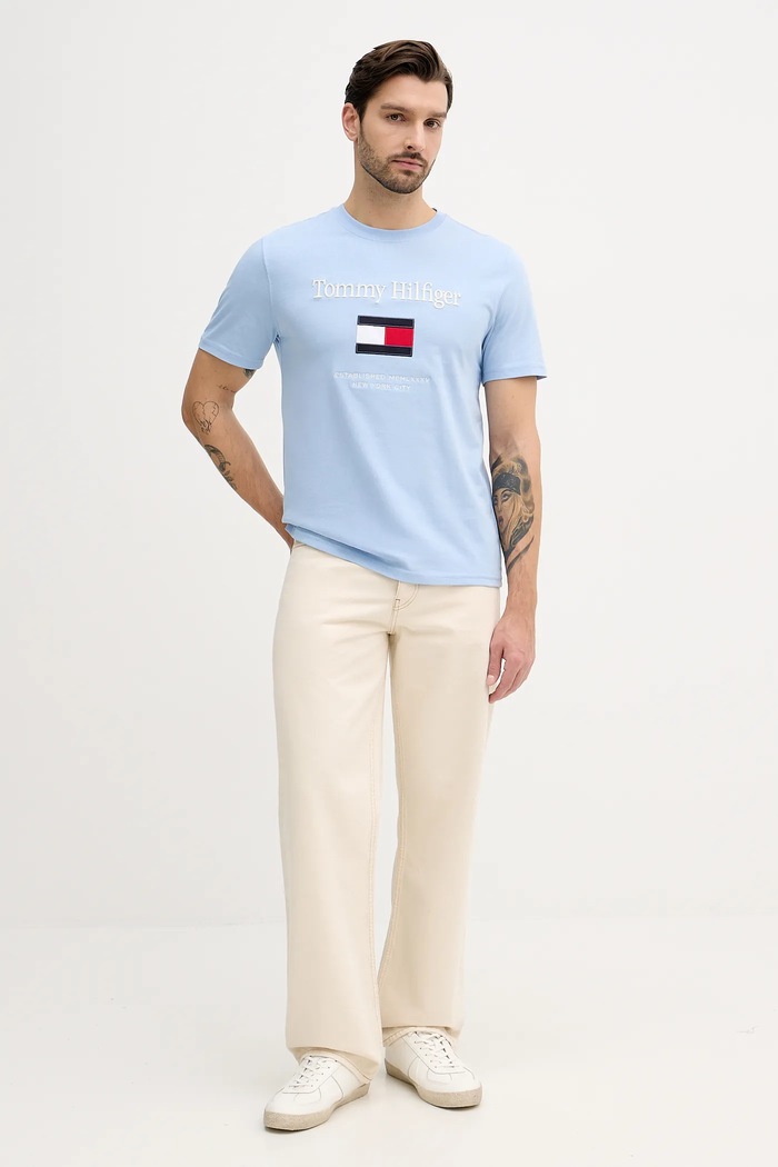 Tommy Hilfiger tricou din bumbac MW0MW42736 albastru SS26