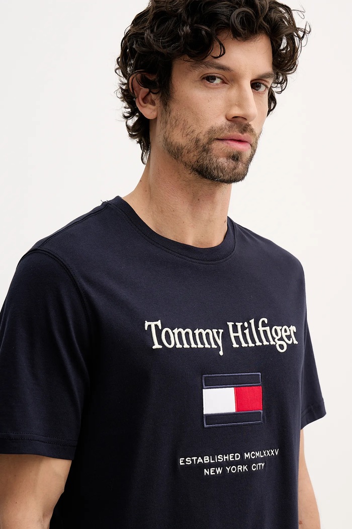 Βαμβακερό μπλουζάκι Tommy Hilfiger σκούρο μπλε MW0MW42736