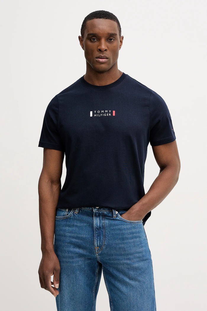 Βαμβακερό μπλουζάκι Tommy Hilfiger βαμβάκι σκούρο μπλε MW0MW41453