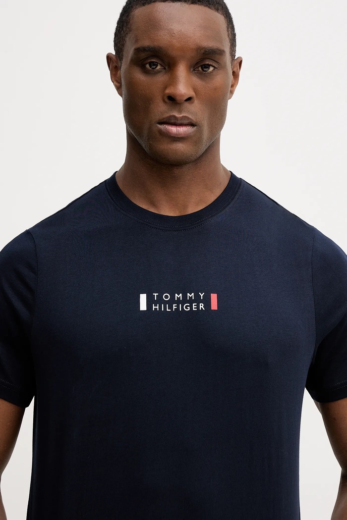 Βαμβακερό μπλουζάκι Tommy Hilfiger σκούρο μπλε MW0MW41453