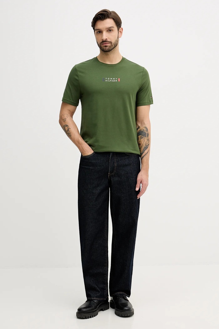 Tommy Hilfiger t-shirt bawełniany MW0MW41453 zielony SS26