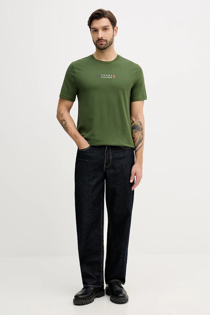 Tommy Hilfiger t-shirt bawełniany MW0MW41453 zielony SS26