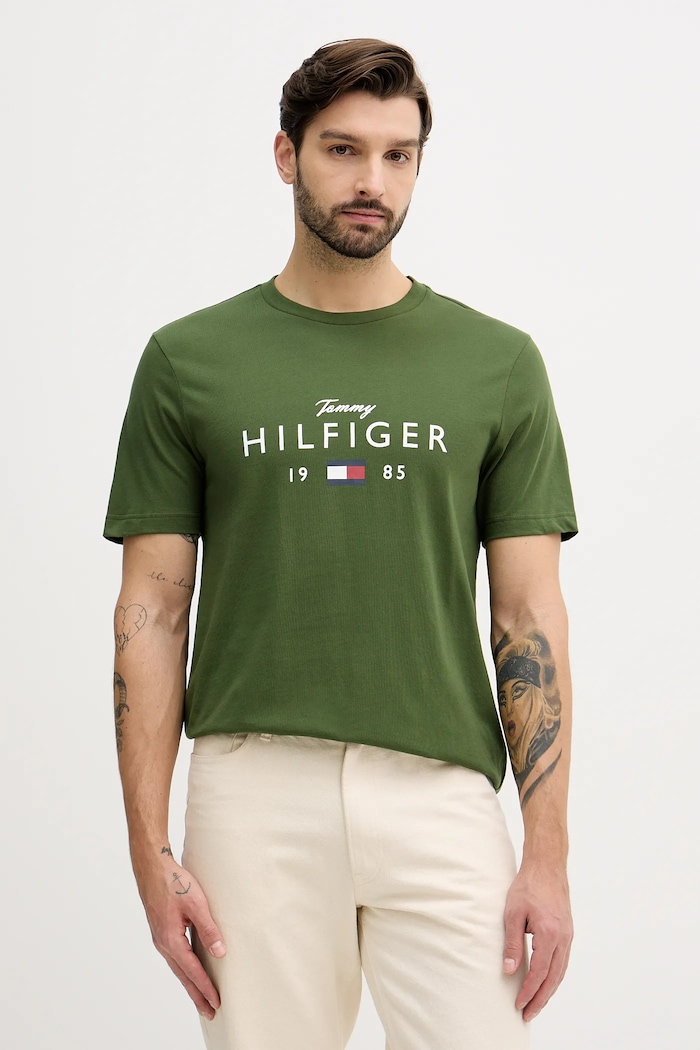 Tommy Hilfiger tricou din bumbac print verde MW0MW41455