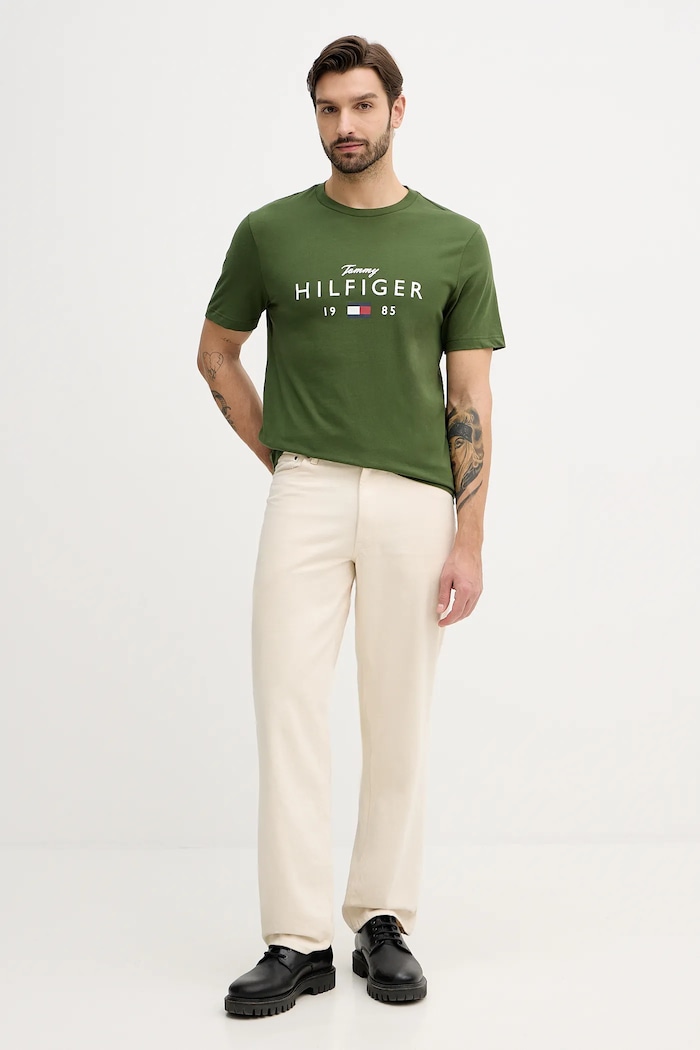 Tommy Hilfiger tricou din bumbac MW0MW41455 verde SS26