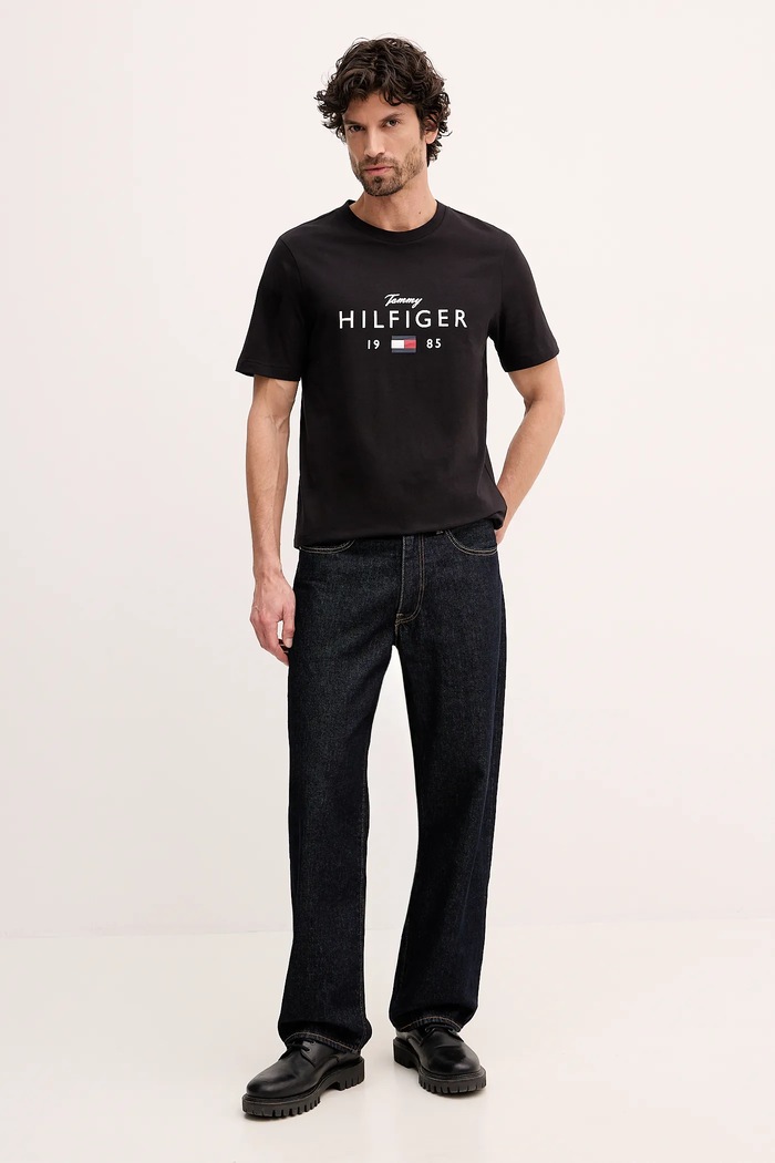 Βαμβακερό μπλουζάκι Tommy Hilfiger MW0MW41455 μαύρο SS26