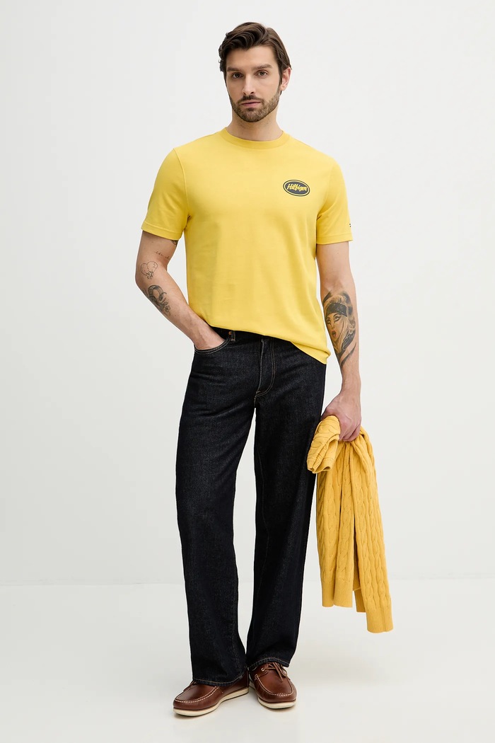 Bavlněné tričko Tommy Hilfiger MW0MW41460 žlutá SS26