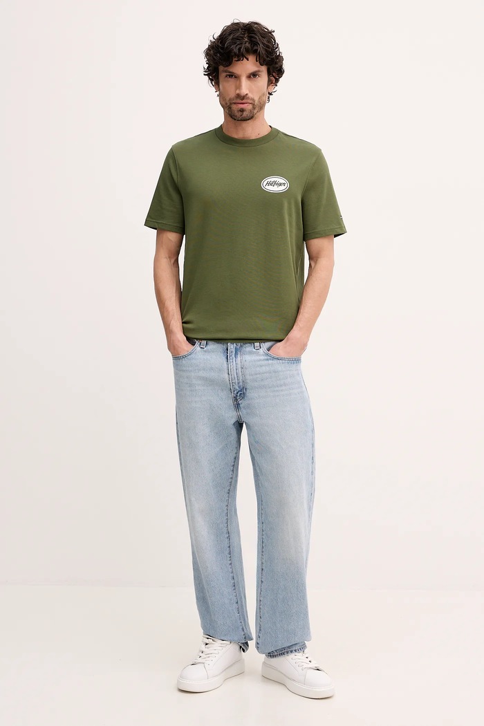 Βαμβακερό μπλουζάκι Tommy Hilfiger MW0MW41460 πράσινο SS26