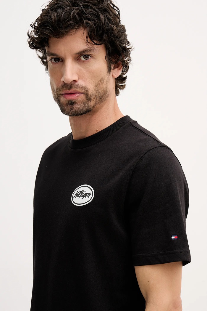 Βαμβακερό μπλουζάκι Tommy Hilfiger μαύρο MW0MW41460