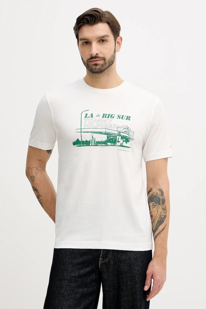 Tommy Hilfiger tricou din bumbac print bej MW0MW41464