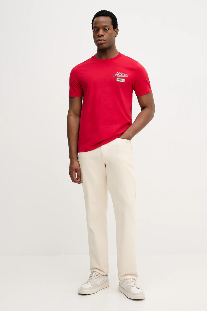 Tommy Hilfiger tricou din bumbac MW0MW41471 rosu SS26