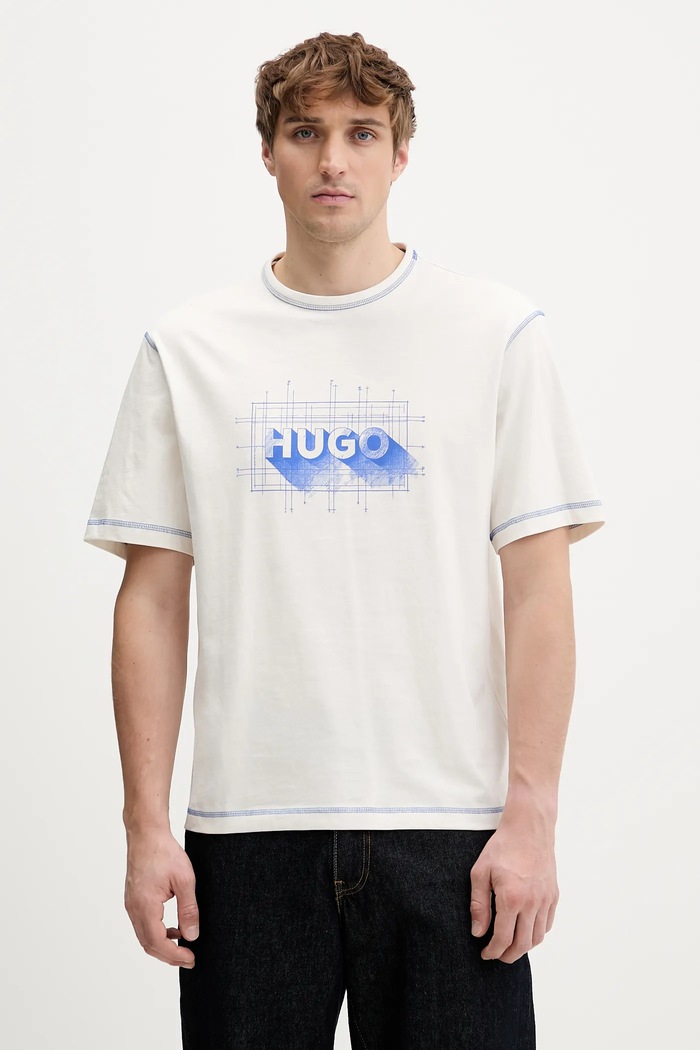 Βαμβακερό μπλουζάκι Hugo Blue Nothal βαμβάκι μπεζ 50553498