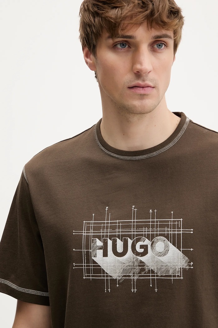 Бавовняна футболка Hugo Blue Nothal коричневий 50553498