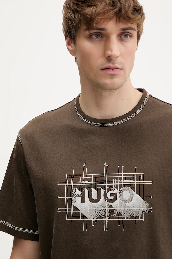 Бавовняна футболка Hugo Blue Nothal коричневий 50553498