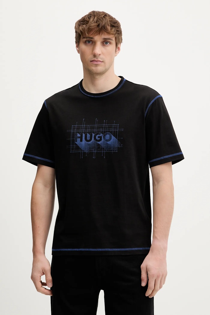Βαμβακερό μπλουζάκι Hugo Blue Nothal βαμβάκι μαύρο 50553498