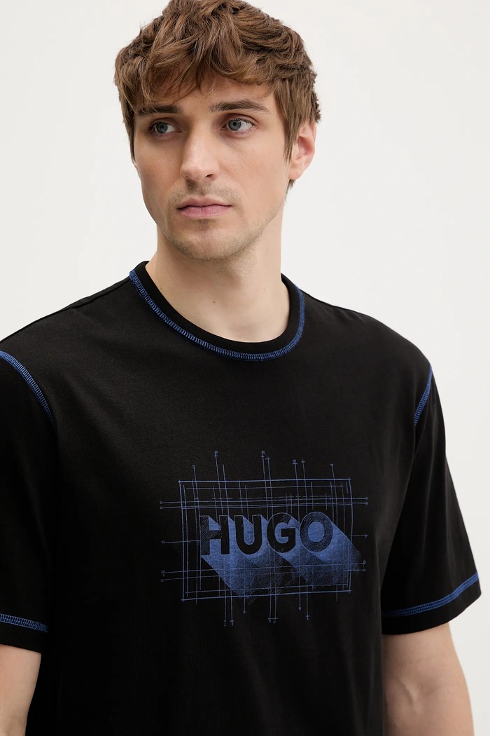 Βαμβακερό μπλουζάκι Hugo Blue Nothal μαύρο 50553498