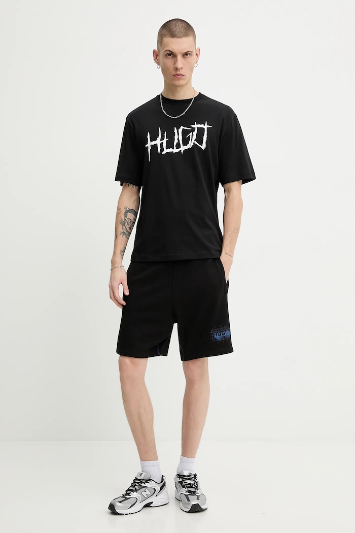 Βαμβακερό μπλουζάκι Hugo Blue Mett-Valentine 50554350 μαύρο SS26