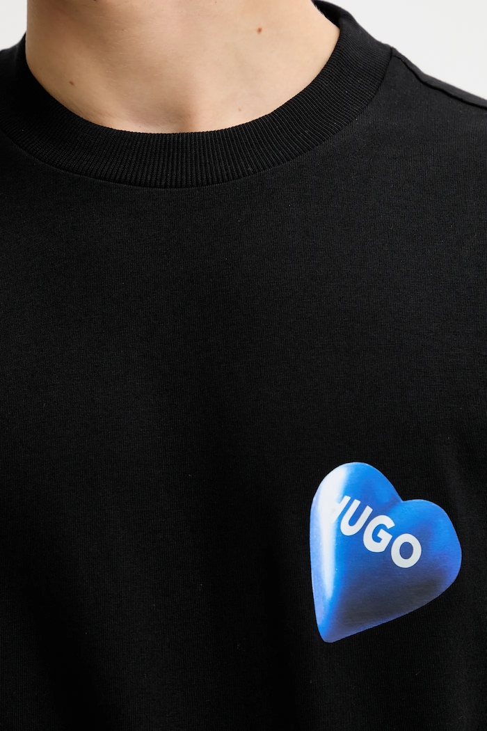 Βαμβακερό μπλουζάκι Hugo Blue Nalentinio 50562727 μαύρο