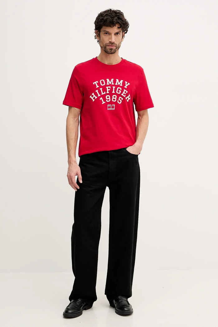 Βαμβακερό μπλουζάκι Tommy Hilfiger MW0MW41470 κόκκινο SS26