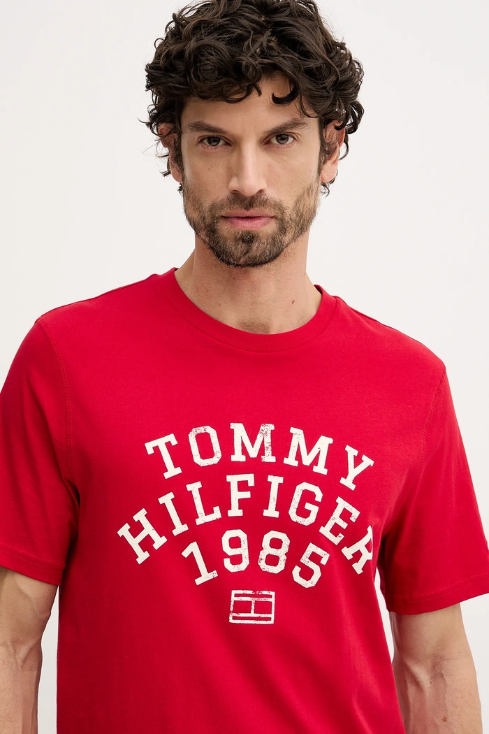 Βαμβακερό μπλουζάκι Tommy Hilfiger κόκκινο MW0MW41470