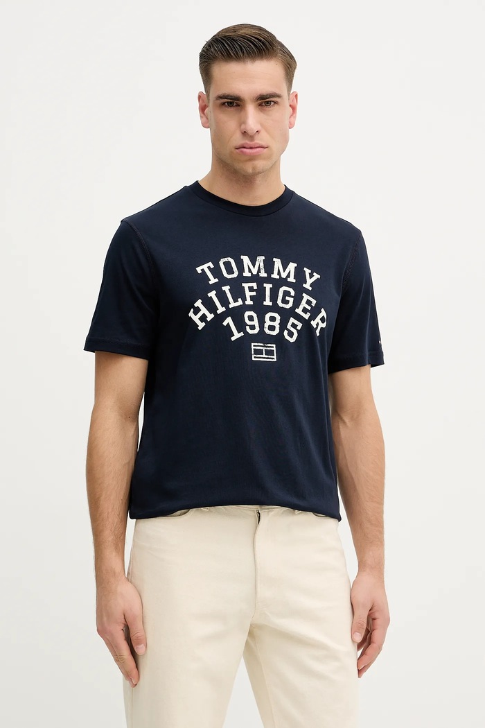 Βαμβακερό μπλουζάκι Tommy Hilfiger βαμβάκι σκούρο μπλε MW0MW41470