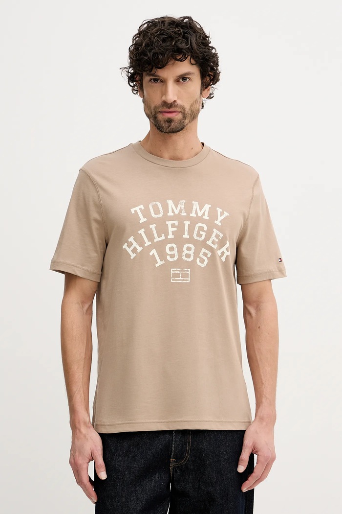Βαμβακερό μπλουζάκι Tommy Hilfiger βαμβάκι μπεζ MW0MW41470