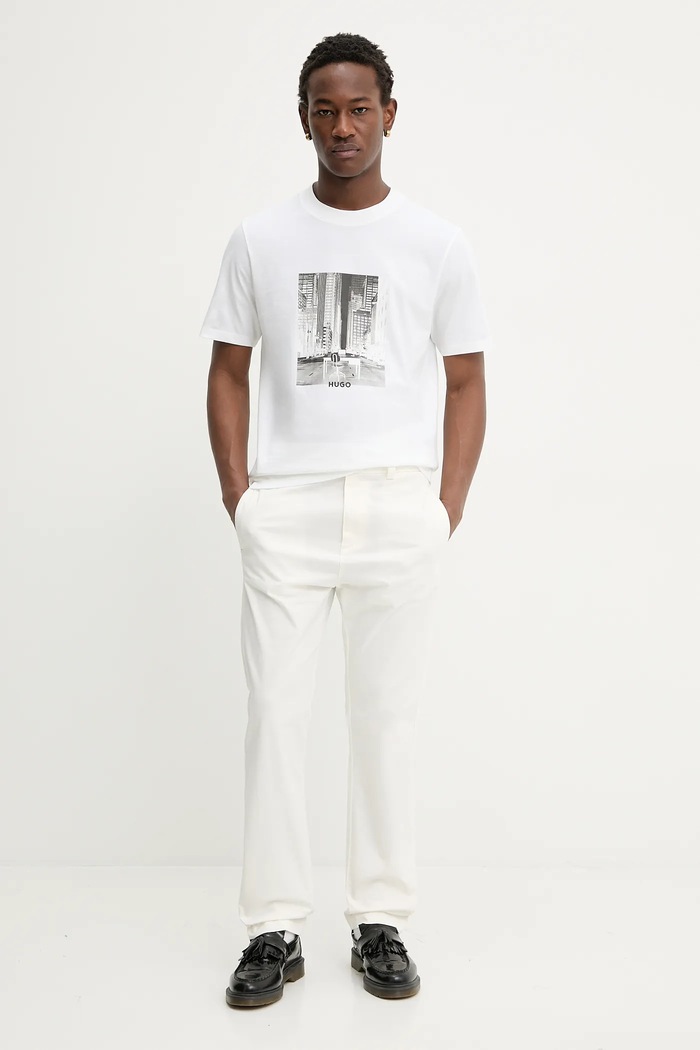 Памучна тениска HUGO Deyss 50553755 бежов SS26