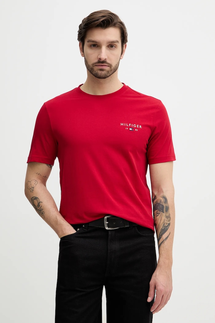 Μπλουζάκι Tommy Hilfiger βαμβάκι κόκκινο MW0MW41456