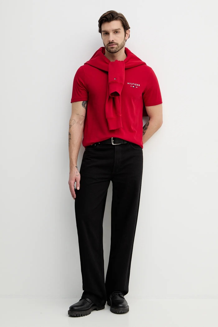 Μπλουζάκι Tommy Hilfiger MW0MW41456 κόκκινο SS26