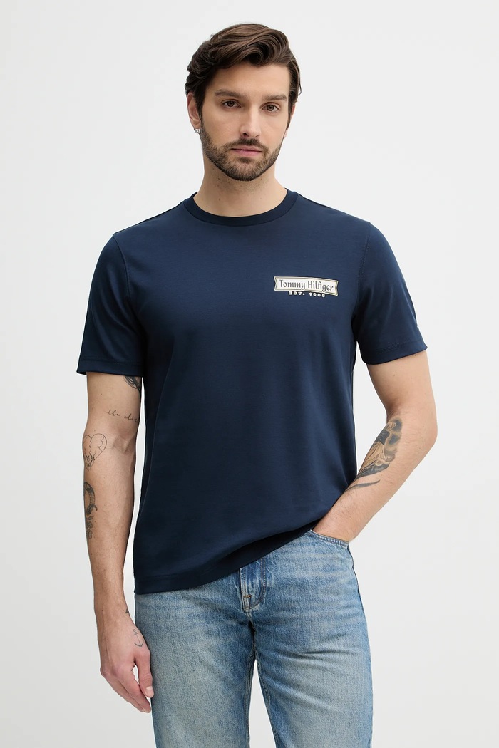 Μπλουζάκι Tommy Hilfiger κανονικό σκούρο μπλε MW0MW41463