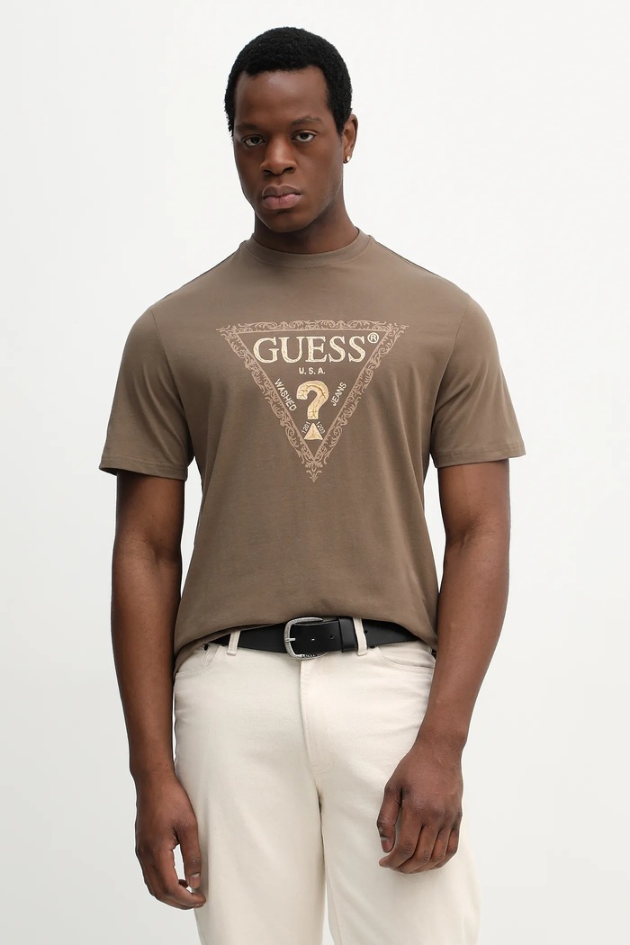 Guess t-shirt bawełniany nadruk brązowy M6RI15.I3Z14