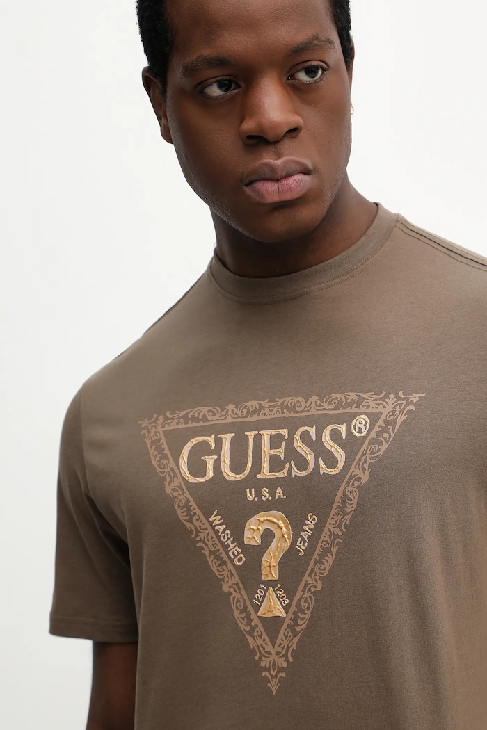 Guess t-shirt bawełniany brązowy M6RI15.I3Z14