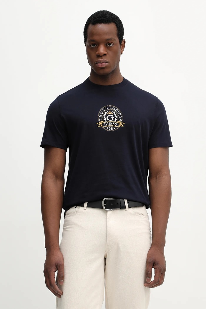 Guess tricou din bumbac imprimeu bleumarin M6RI16.I3Z14