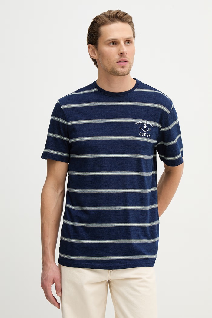 Guess t-shirt bawełniany MARINE wzorzyste granatowy M6RI30.KD251