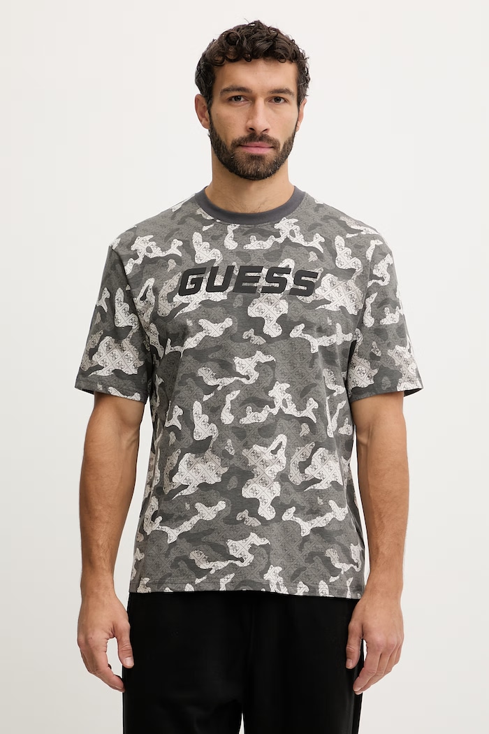 Guess t-shirt bawełniany CHAYTON wzorzyste szary Z6RI05.I3Z14