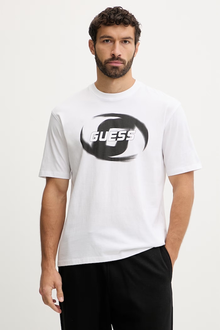 Guess t-shirt bawełniany LOKNI nadruk biały Z6RI09.I3Z14