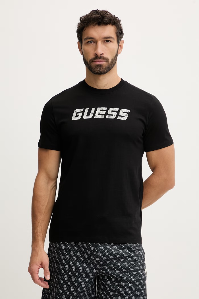 Guess t-shirt bawełniany MASKA nadruk czarny Z6RI15.I3Z14